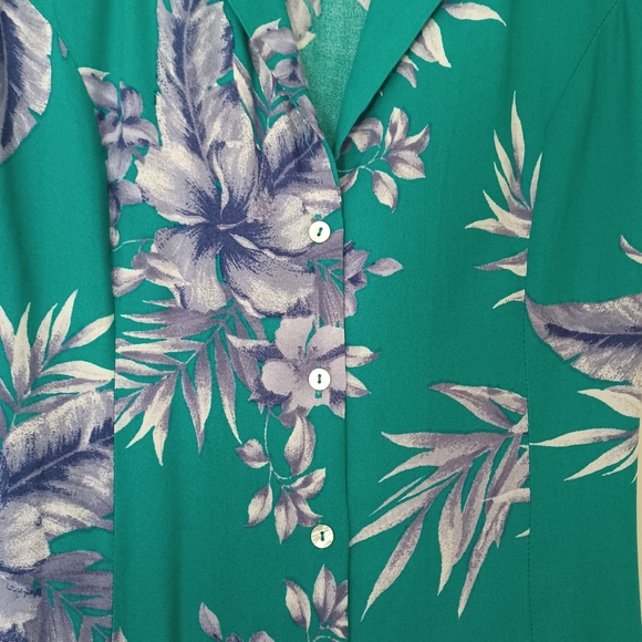 Tropical Floral Mini Dress M Teal Purple 90s Vintage NWOT - Picture 7 of 13